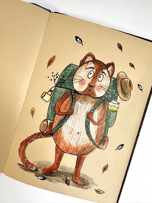 Sketchbook page: a ground squirrel traveller.
