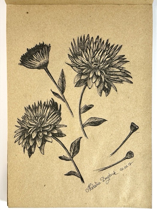 Flowers on kraft paper, signed.